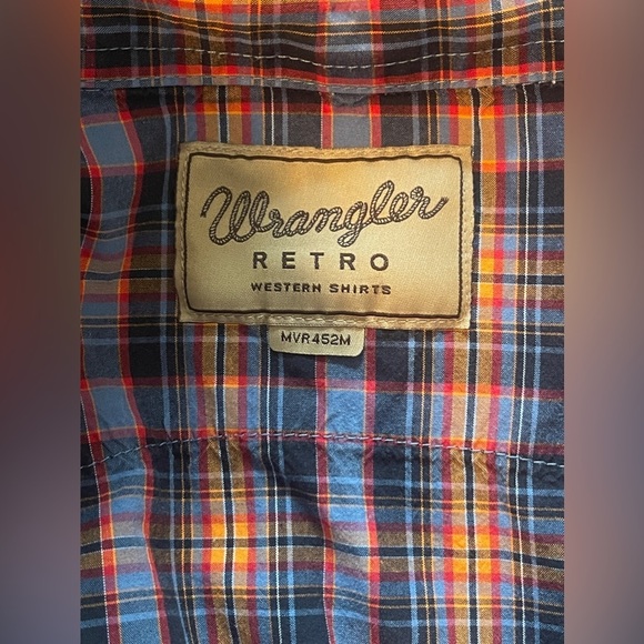Wrangler Men's Retro Navy & Orange Plaid Snap Long Sleeve Western Shirt SizeXXL. - Picture 5 of 6